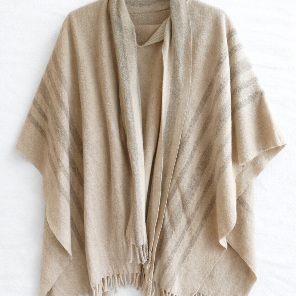 100% WOOL Elegant Beige Striped Women's Shawl